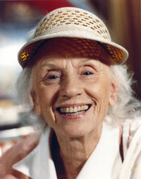 Jessica Tandy portrait photo print in white strawhat and collar shirt.