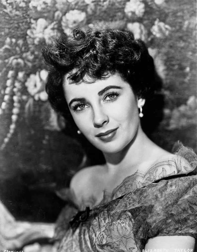 Elizabeth Taylor portrait photo print in off shoulder blouse.