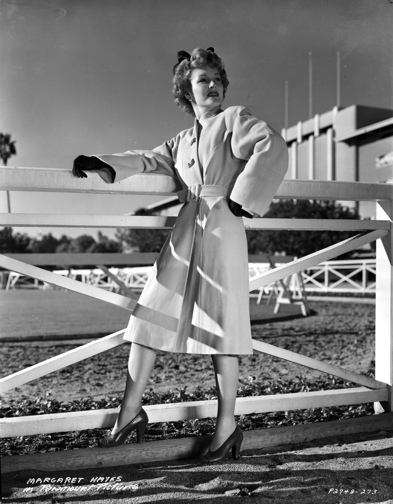 Portrait of Margaret Hayes next to horse paddock photo print