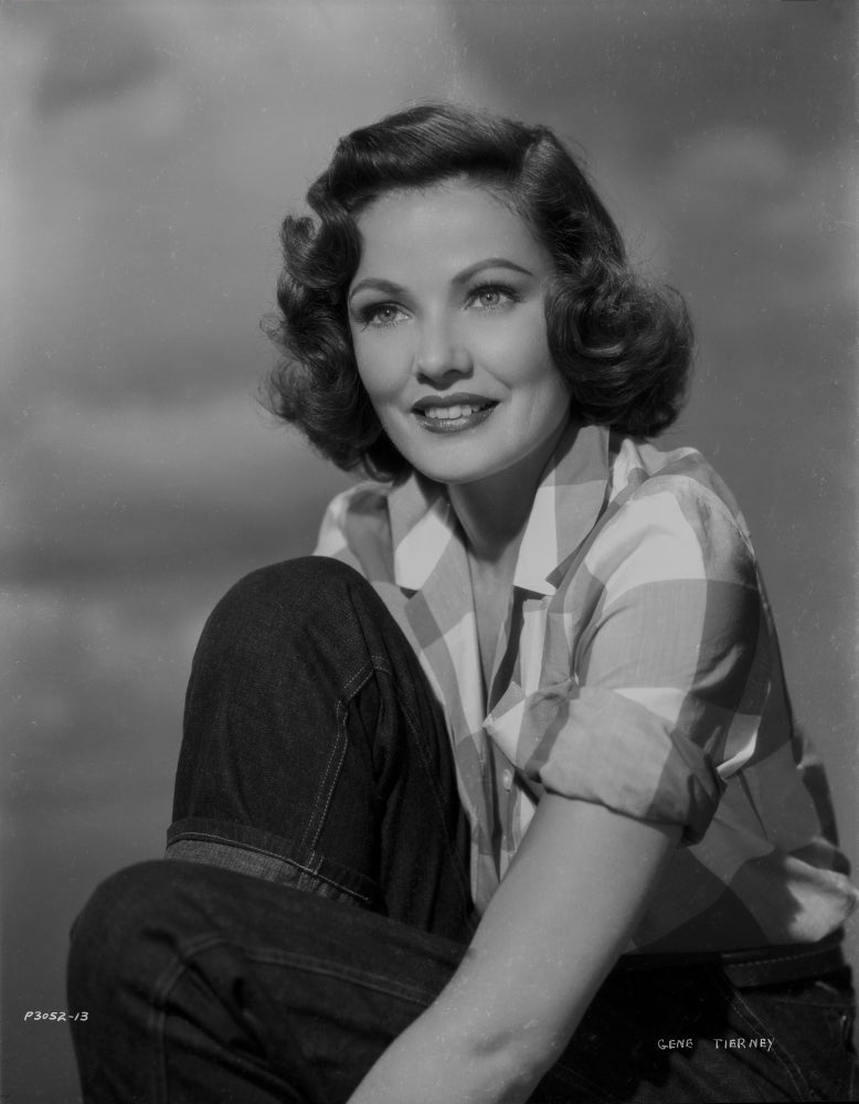 Gene Tierney photo print with cloud background