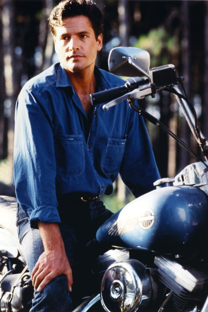 Time Trax Posed in Blue Motorcycle Photo Print