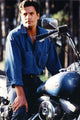 Time Trax Posed in Blue Motorcycle Photo Print