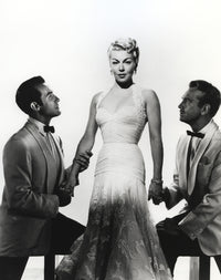 Portrait photo print of Lana Turner with two gentlemen, classic Hollywood art.
