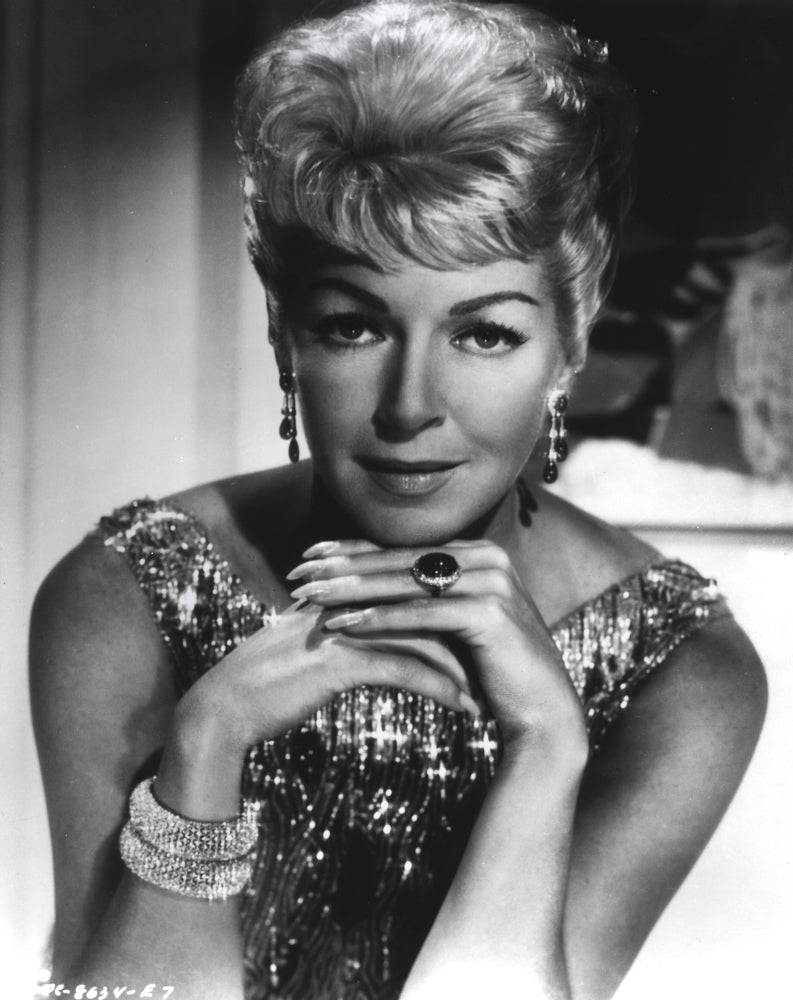 Close-up black and white portrait photo print of Lana Turner.