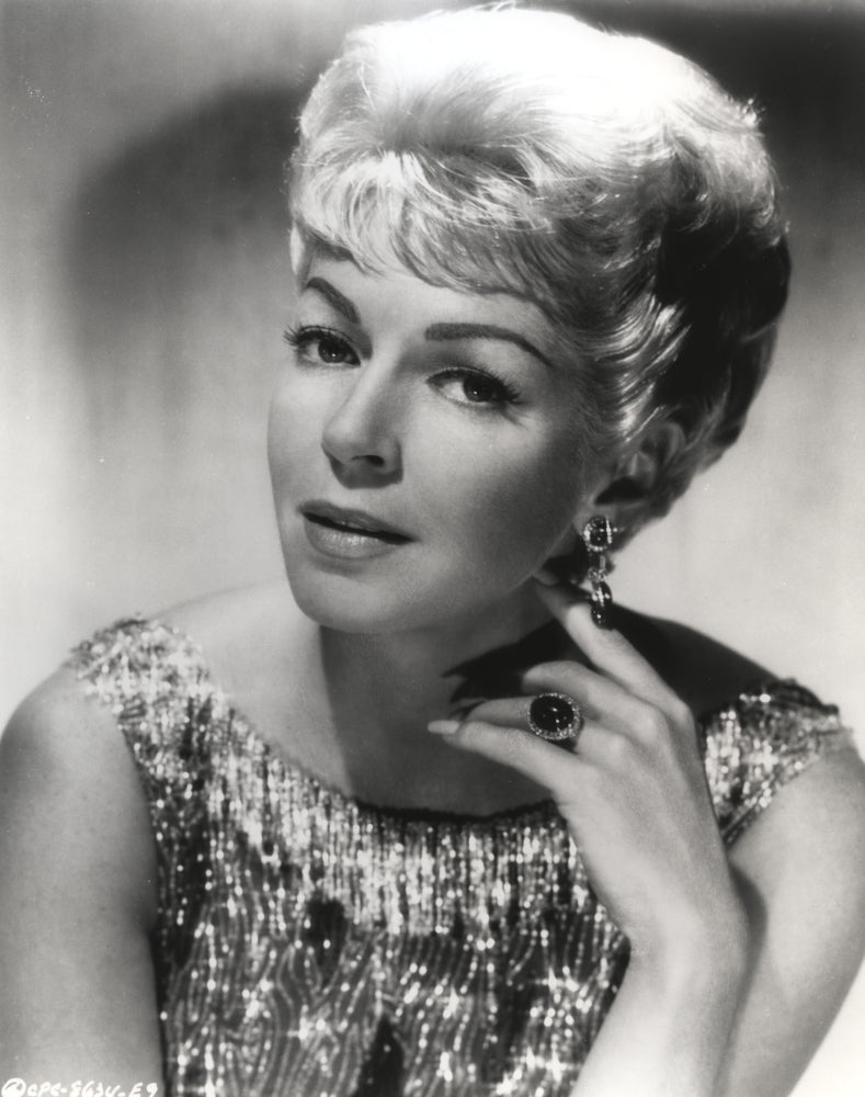 Portrait photo print of Lana Turner wearing a shiny outfit