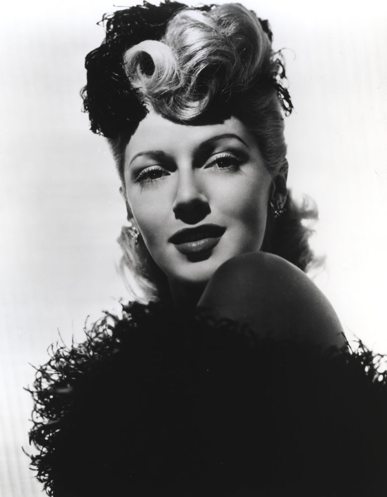 Close-up portrait photo print of Lana Turner in a black gown