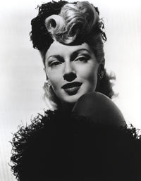 Close-up portrait photo print of Lana Turner in a black gown