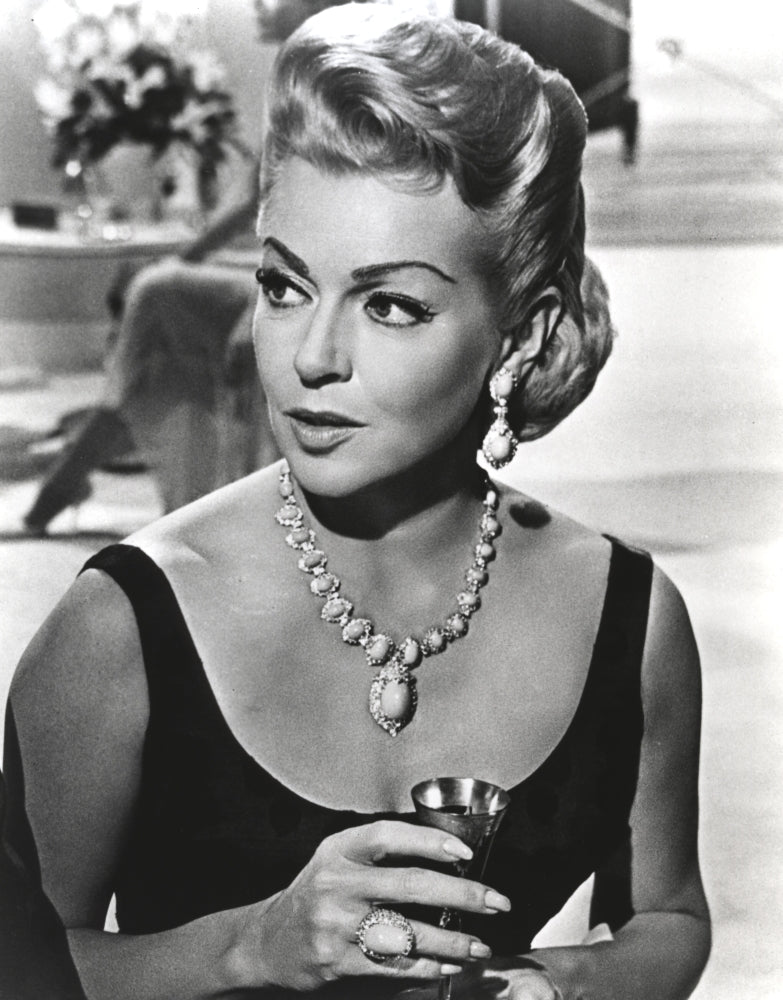Lana Turner portrait in black dress with necklace, photo print