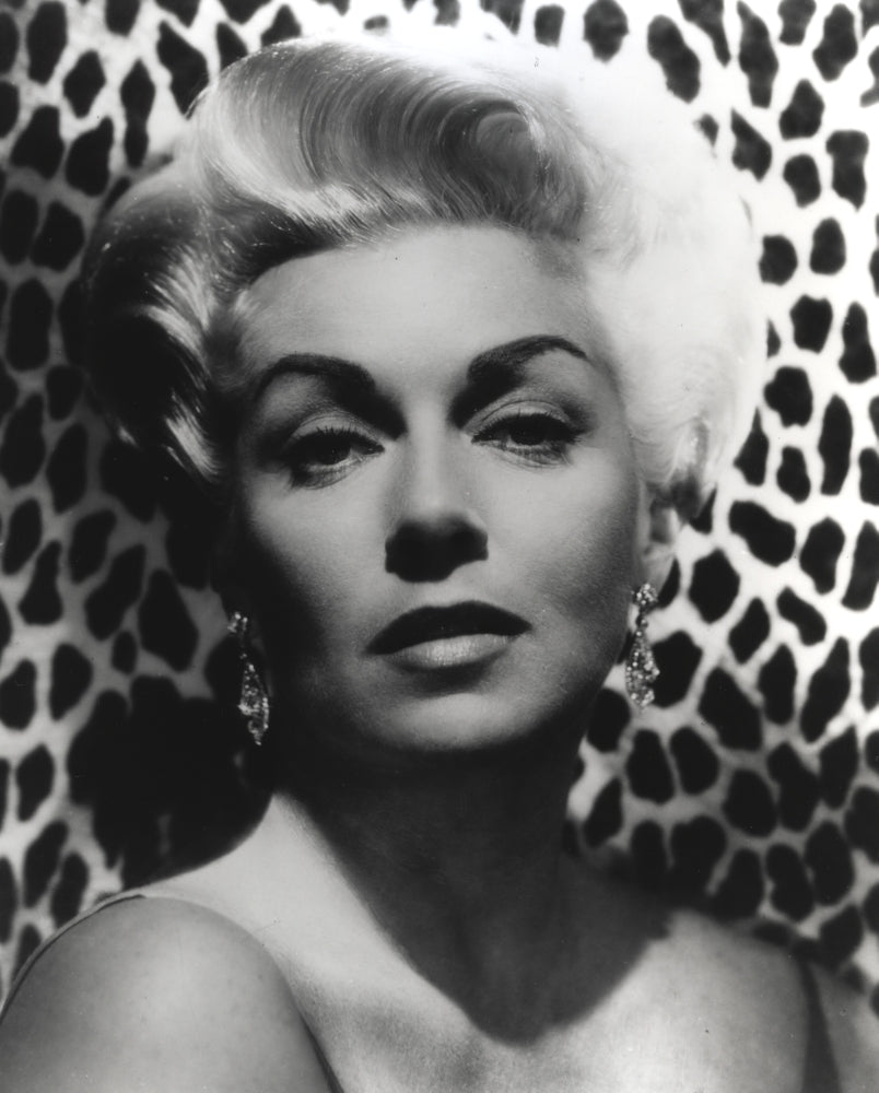 Lana Turner Close-Up Portrait Photo Print with Animal Print Background