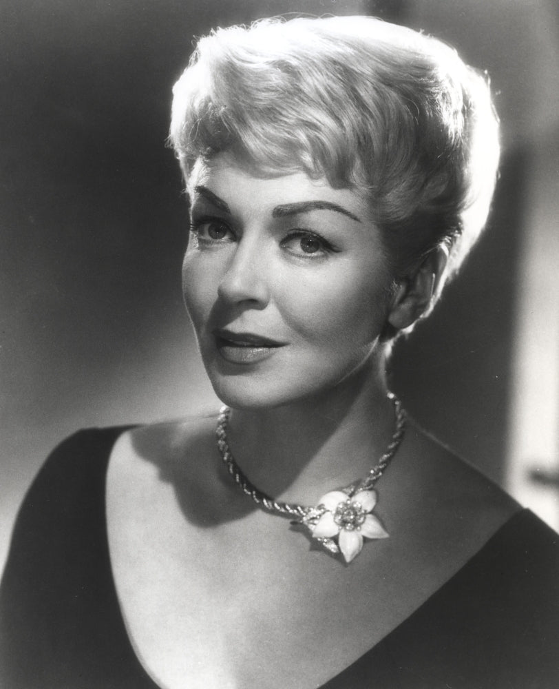 Lana Turner portrait in black dress with necklace photo print