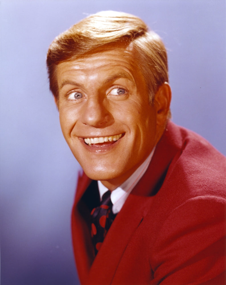 Jerry Van Dyke smiling in a red coat photo print
