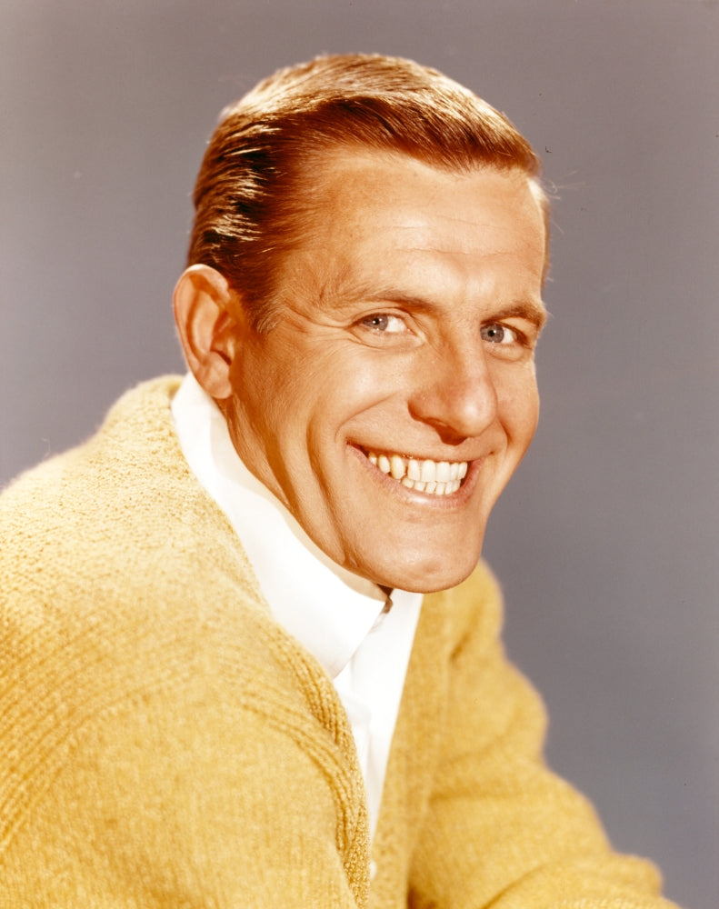 Jerry Van Dyke smiling in a brown sweater photo print