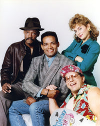 Mario Van Peebles posed with cast in group photo print.