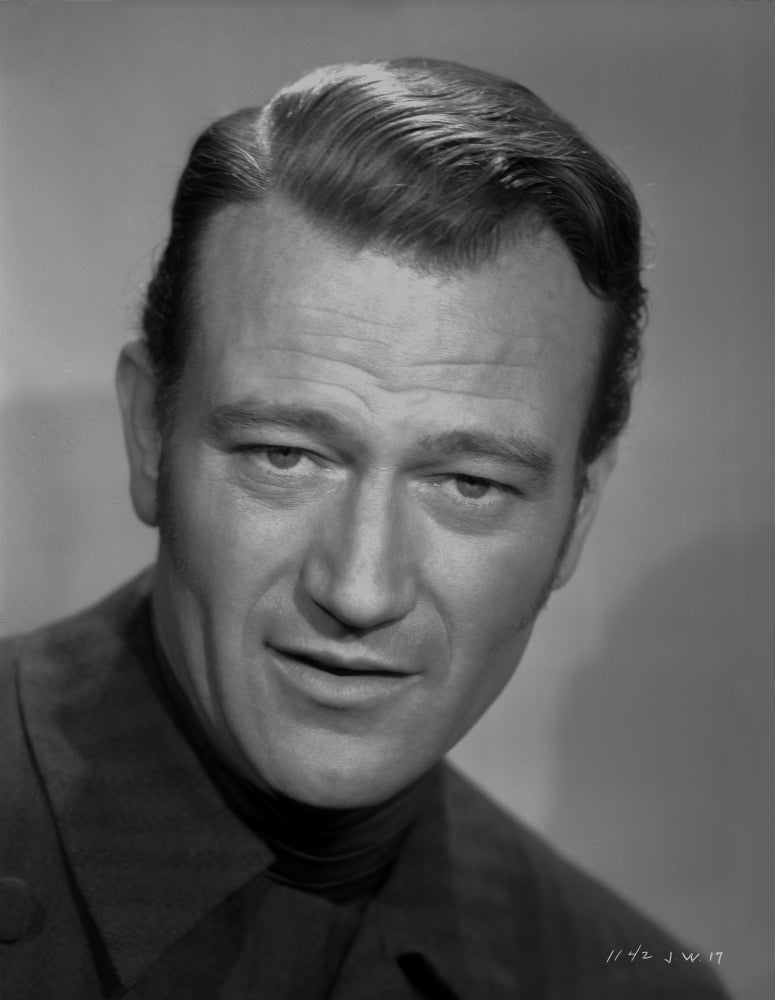 John Wayne portrait photo print showcasing him in a black outfit.