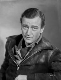 John Wayne Leather Jacket Photo Print showcasing classic Hollywood style.