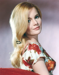 Tuesday Weld photo print in a floral dress, vintage style.