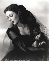 Loretta Young in a black screen long dress photo print