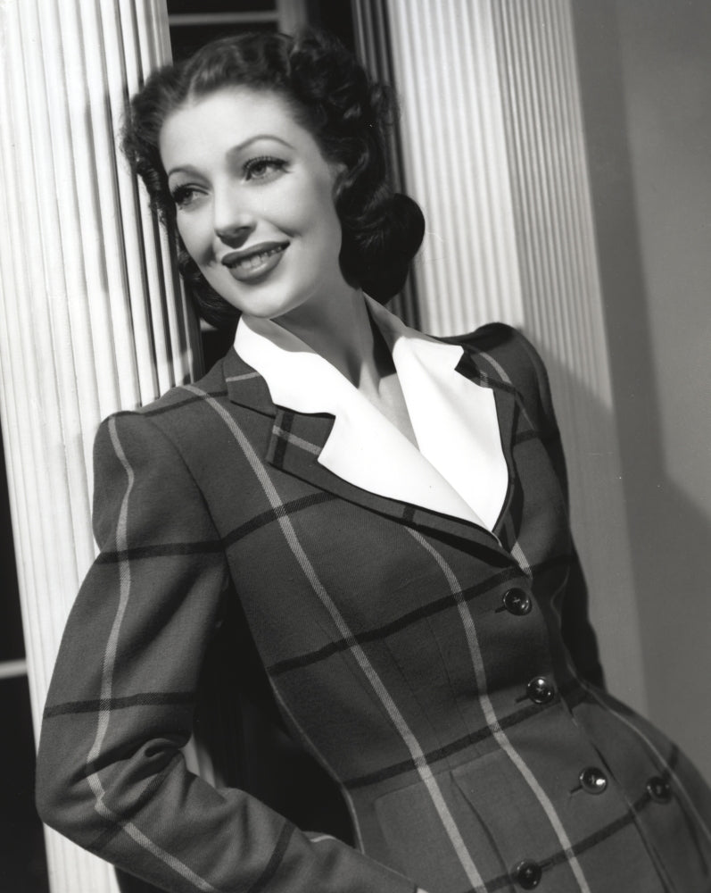 Loretta Young in black striped jacket photo print.
