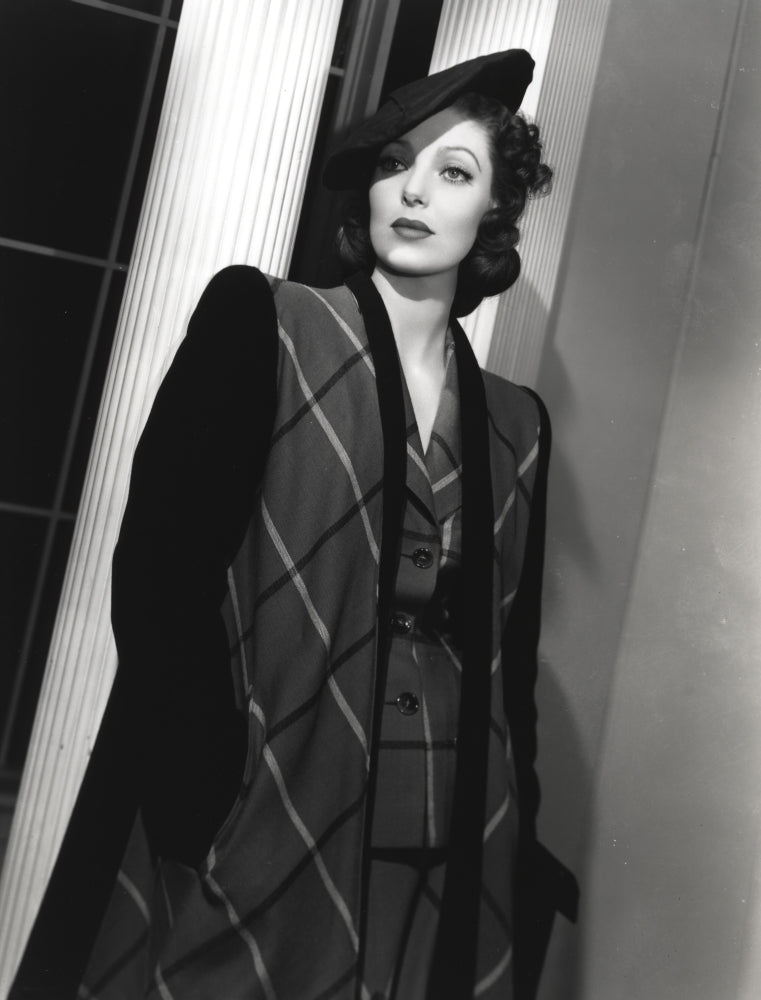 Loretta Young Long Black and Striped Coat Dress Photo Print