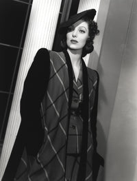 Loretta Young Long Black and Striped Coat Dress Photo Print