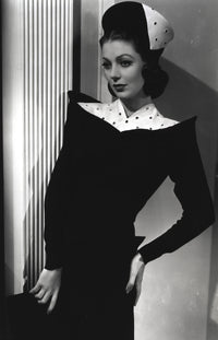 Loretta Young photo print in black and white dress with hat