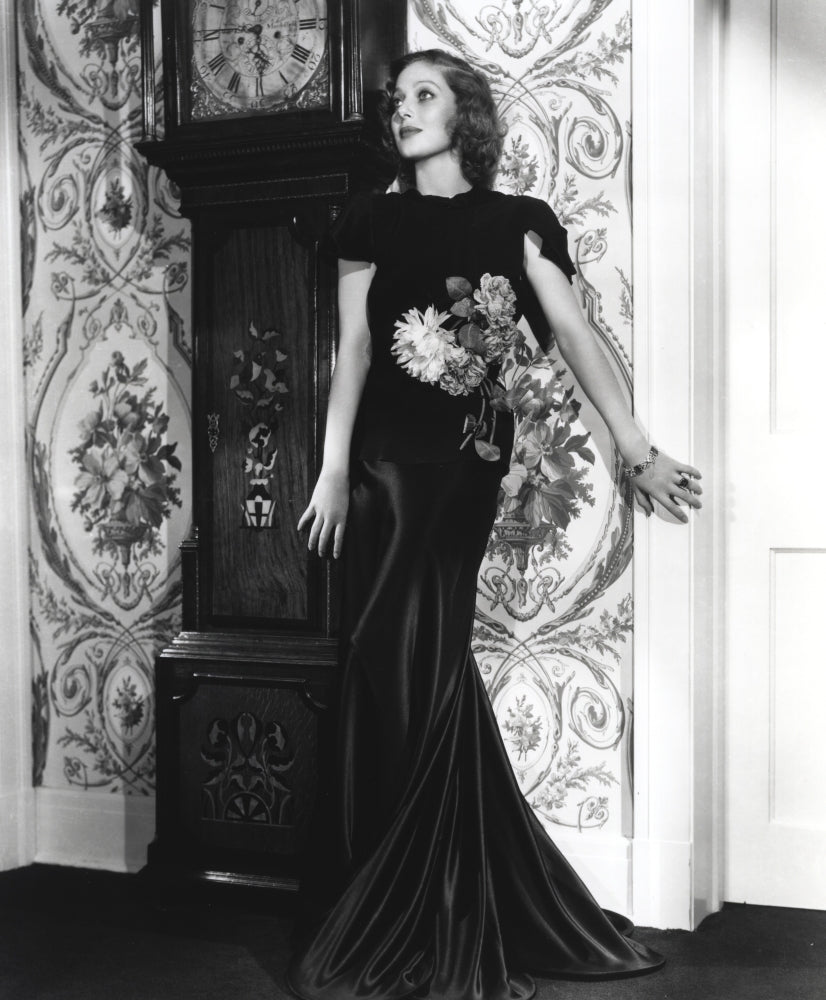 Loretta Young Black Satin Mermaid Dress Photo Print