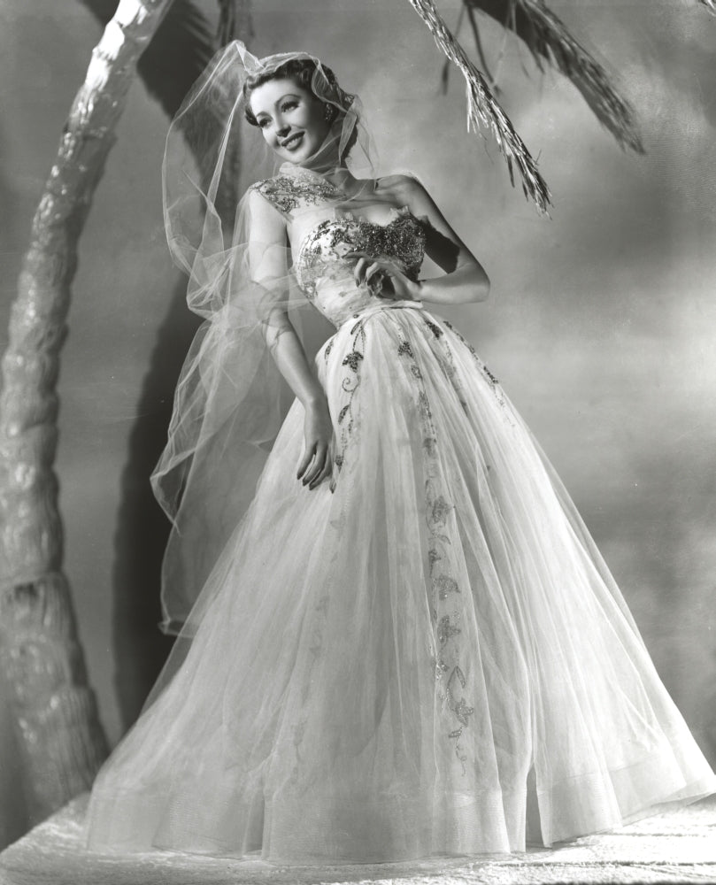 Loretta Young in white long wedding dress photo print