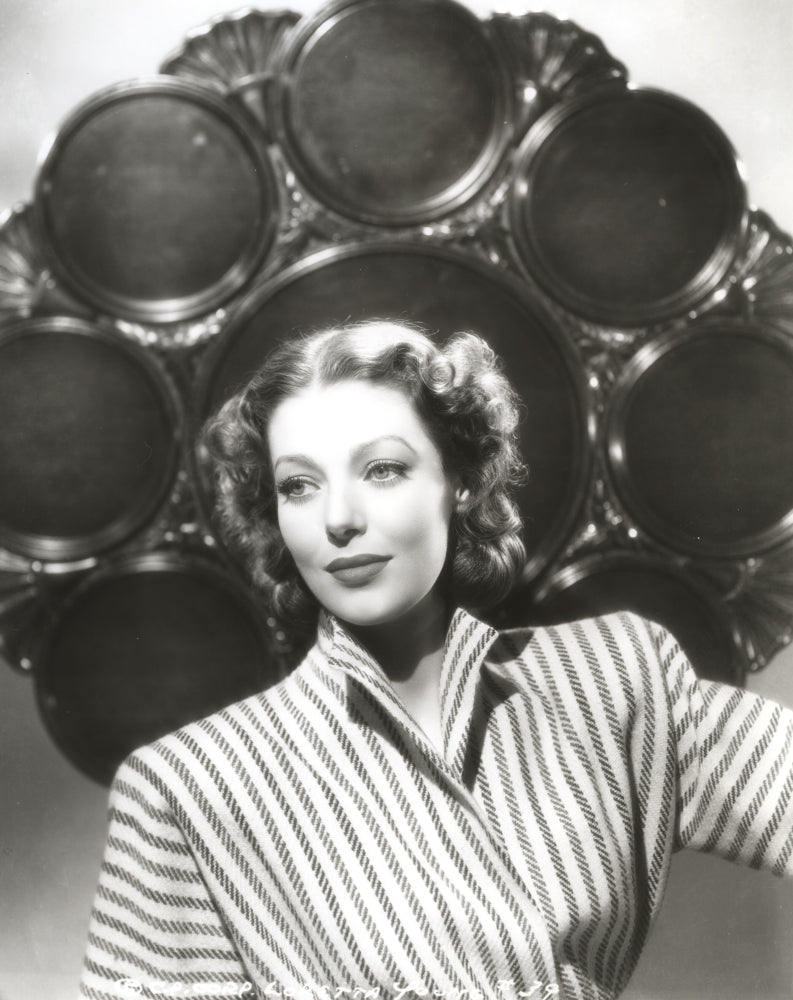 Loretta Young Stripe Photo Print with Black Circle Frame Background
