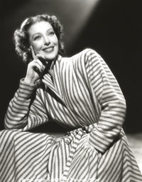 Loretta Young in Stripe Dress with Curly Hair Photo Print