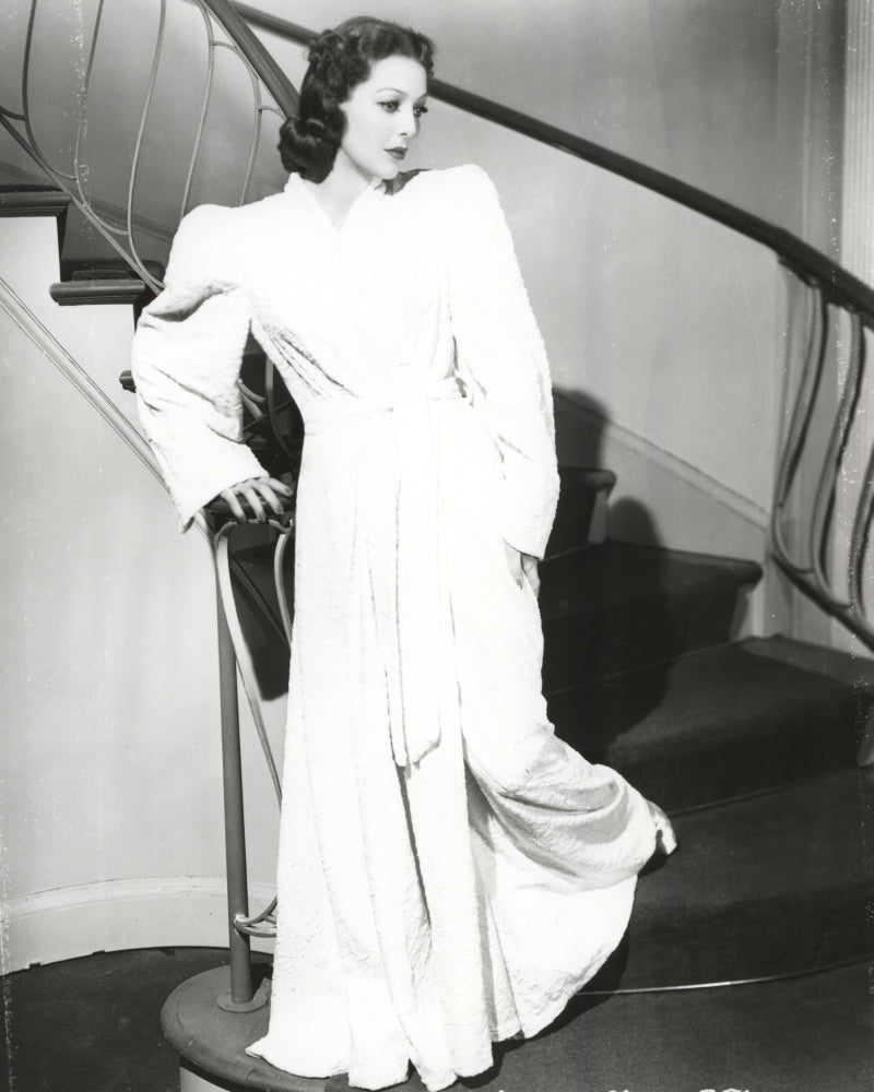 Loretta Young in a long white dress photo print