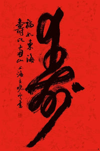 Chinese Letters on Red Background Rolled Poster Print