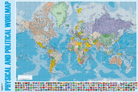 Physical and Political World Map Poster Print - 34x22