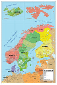 Scandinavia Map Poster Print - 22x34 Rolled Artwork