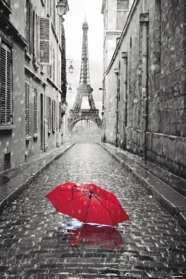 Paris - Red Umbrella Rolled Poster Print (24x36)