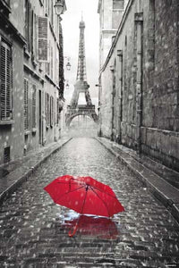 Paris - Red Umbrella Rolled Poster Print (24x36)