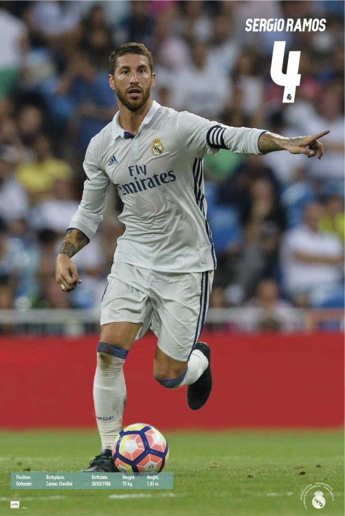 Real Madrid 2016-2017 Sergio Ramos Action Rolled Poster Print