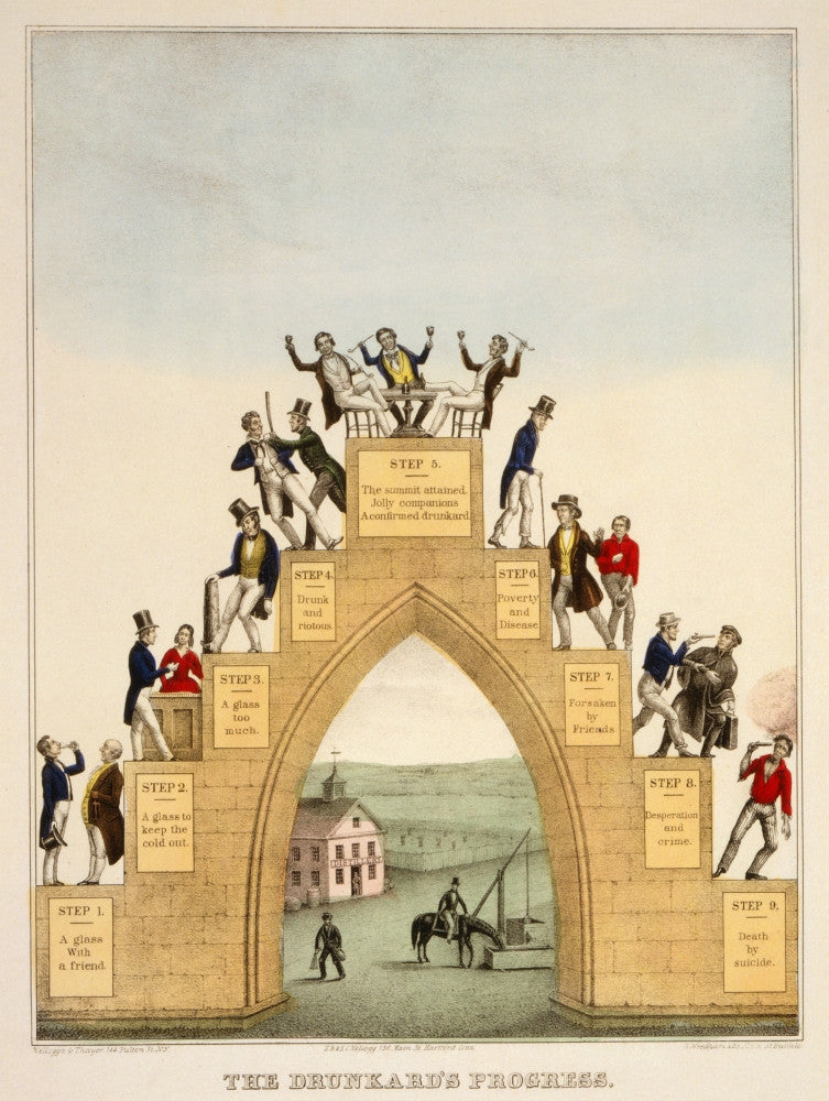 Drunkard's Progress Hand-Colored Lithograph Print by Kelloggs and Thayer