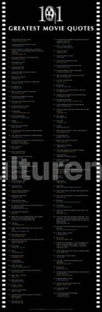 101 Greatest Movie Quotes Poster displayed on a wall, perfect for film enthusiasts.