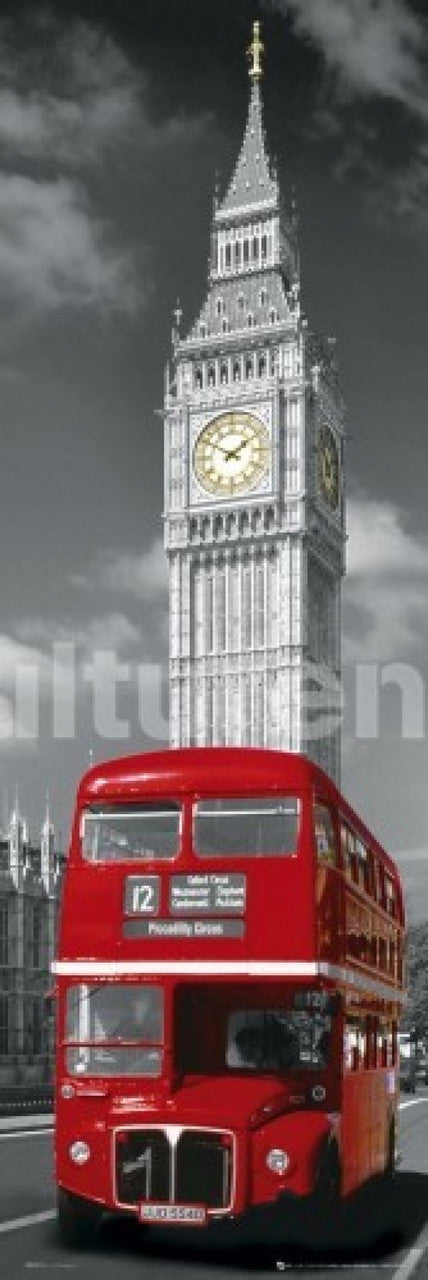London Big Ben and Bus Poster Print - 36x12 Rolled Art