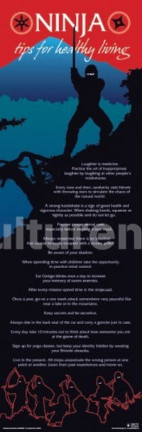 Ninja Tips For Healthy Living Poster 36x12 print for home decor.