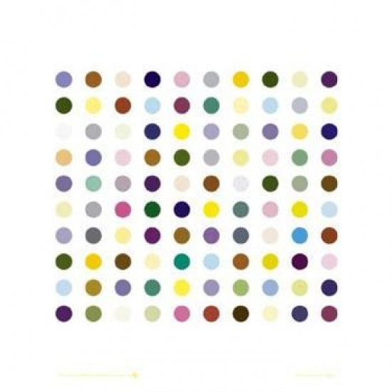 Abstract Dots - 100 Poster Print in vibrant colors, 16x16 inches.