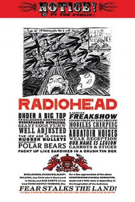 Radiohead Fear Notice Poster Print - 24x36 Rolled Art
