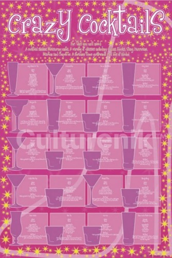 Crazy Cocktails Poster showcasing vibrant cocktail designs.
