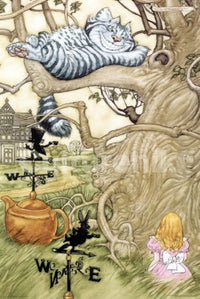 Alice In Wonderland Cheshire Cat Poster featuring the Cat in a tree.