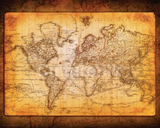 Antique World Map Poster Print - 20x16 Rolled Art