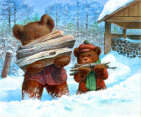 The Wood Shed - The Cedar Brook Bears Poster Print by John Bindon featuring serene wildlife scene.