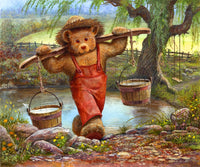 Chores - The Cedar Brook Bears Poster Print by John Bindon, beautiful nature art.