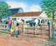 Break from Chores poster print featuring cows and children by John Bindon.