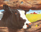 Mooo Poster Print by John Bindon featuring a playful cow design.