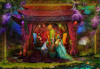 A Mad Tea Party Poster Print by Aimee Stewart featuring vibrant colors and whimsical characters.